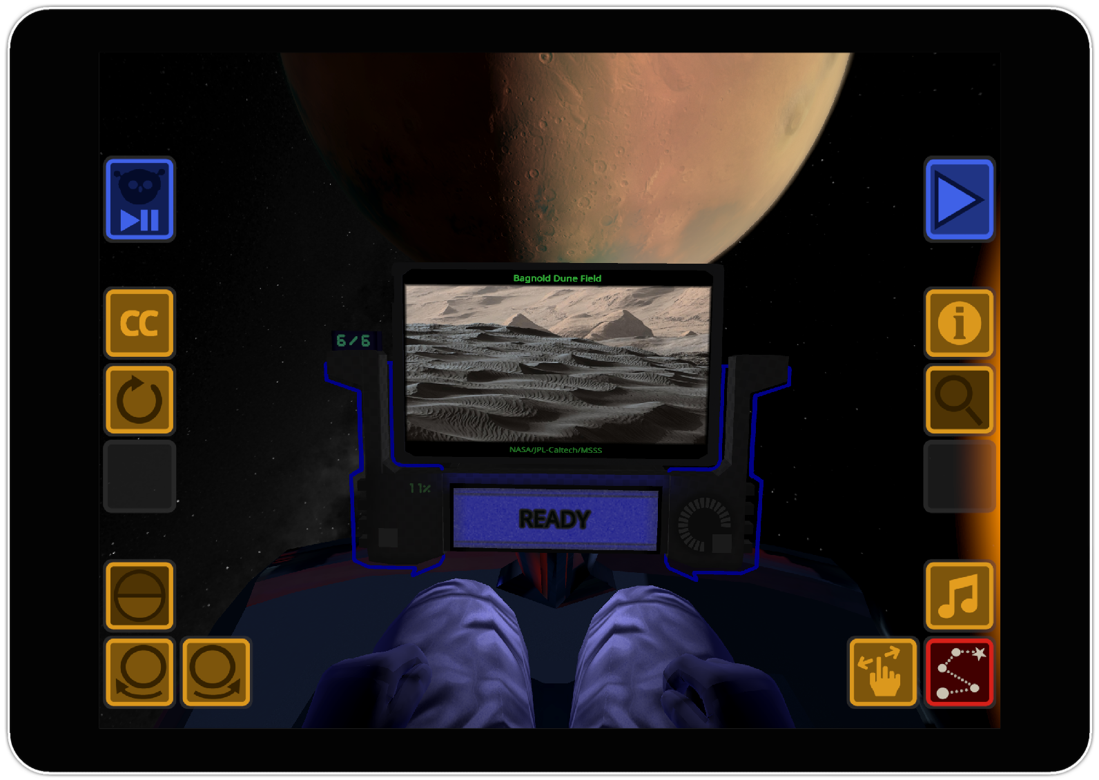 Titans of Space on iPad showing Mars surface exploration
